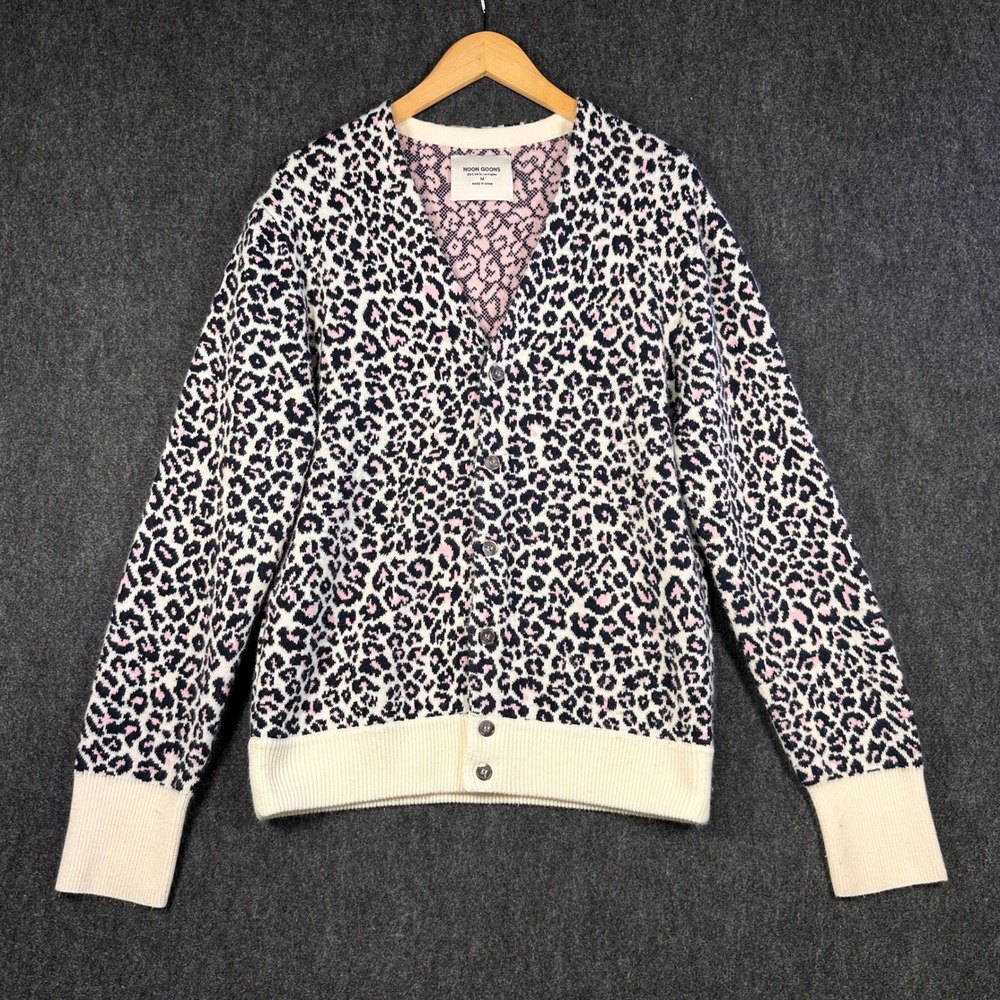 Noon Goons Chatterbox Cardigan Pink Leopard Knit Size M Edgy Urban Contemporary